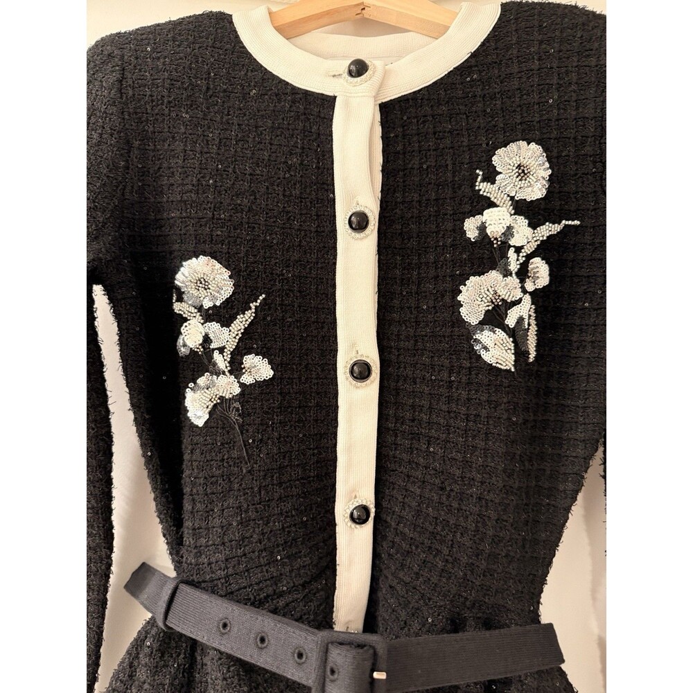 NWOT Self-Portrait BLACK FLORAL TEXTURED KNIT MIDI DRESS, special occasion dress - Picture 7 of 16